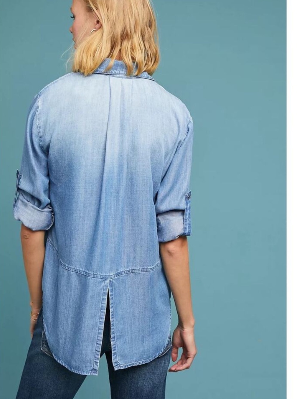 Anthropologie Cloth & Stone Split-Back Chambray Buttondown Shirt, M - Picture 4 of 13